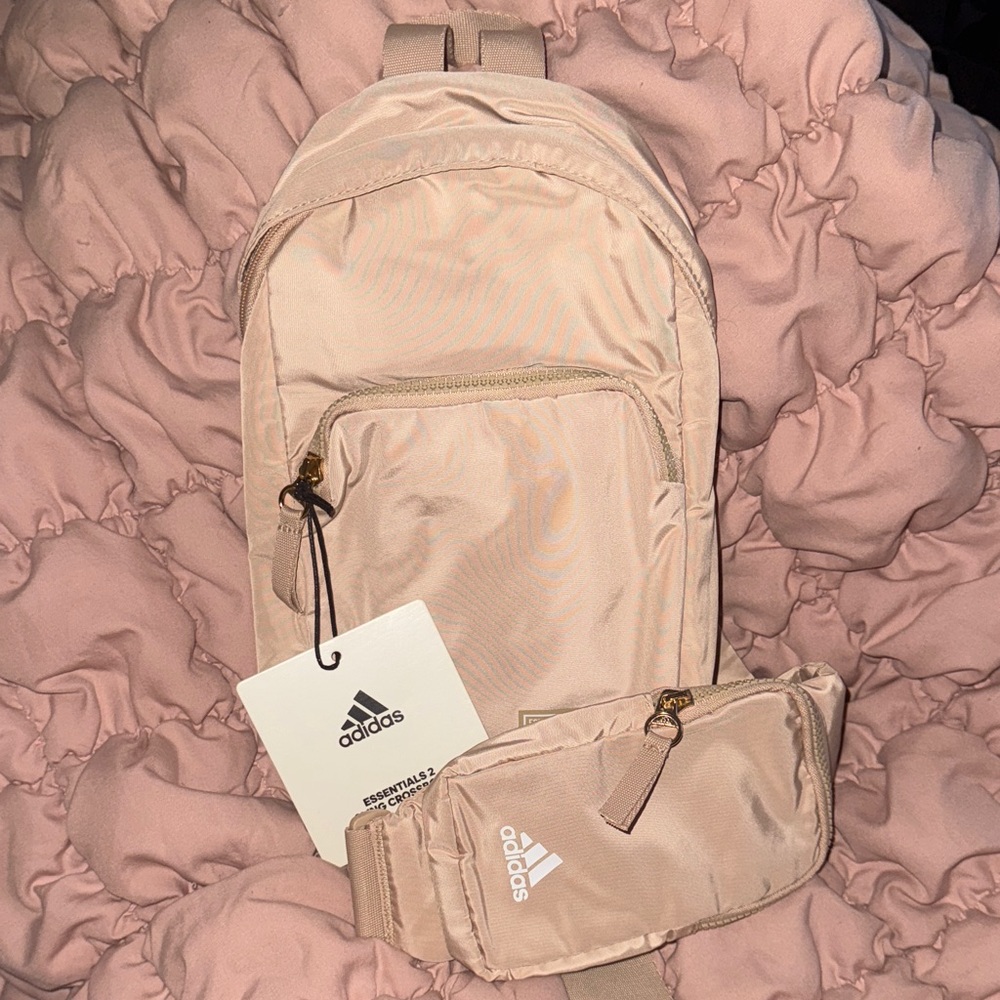 Adidas off white/cream crossbody mini backpack and Pouch